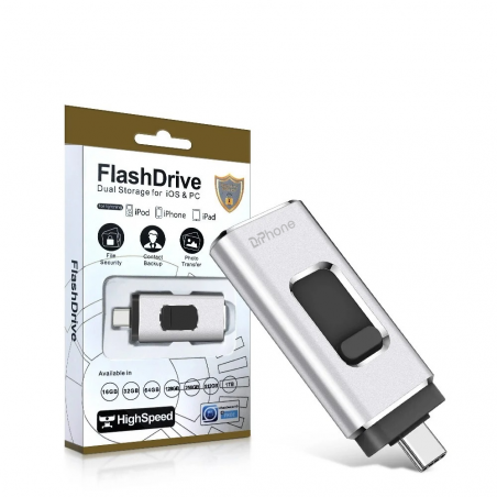 Dr. Phone-DrPhone EasyDrive - 256GB - 4 In 1 Flashdrive - OTG USB 3.0 + USB-C + Micro USB + Lightning iPhone - Android - Zilver€ 64,95€ 53,68DrPhoneUSB Stick8720118090343