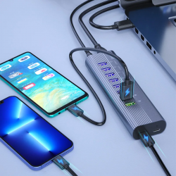 Dr. Phone-DrPhone CHB027 - 10 In 1 USB Q.C 3.0 Hub – 6 USB QC3.0 Poorten & 2 USB PD Poorten – Type-C Data Transfer & Type-C Oplaadpoort€ 59,95€ 49,55Hub