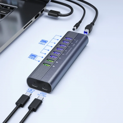 Dr. Phone-DrPhone CHB027 - 10 In 1 USB Q.C 3.0 Hub – 6 USB QC3.0 Poorten & 2 USB PD Poorten – Type-C Data Transfer & Type-C Oplaadpoort€ 59,95€ 49,55Hub