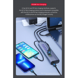 Dr. Phone-DrPhone CHB027 - 10 In 1 USB Q.C 3.0 Hub – 6 USB QC3.0 Poorten & 2 USB PD Poorten – Type-C Data Transfer & Type-C Oplaadpoort€ 59,95€ 49,55Hub