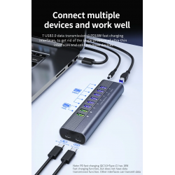 Dr. Phone-DrPhone CHB027 - 10 In 1 USB Q.C 3.0 Hub – 6 USB QC3.0 Poorten & 2 USB PD Poorten – Type-C Data Transfer & Type-C Oplaadpoort€ 59,95€ 49,55Hub