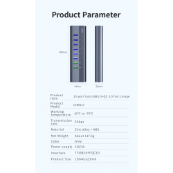 Dr. Phone-DrPhone CHB027 - 10 In 1 USB Q.C 3.0 Hub – 6 USB QC3.0 Poorten & 2 USB PD Poorten – Type-C Data Transfer & Type-C Oplaadpoort€ 59,95€ 49,55Hub