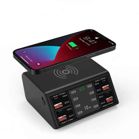 Dr. Phone-DrPhone PowerHub 100W – 8 Poort Usb Oplaadstation - 4x PD27W en 4x QC18W – Draadloze Oplaad Pad – Overhitting Bescherming€ 99,95€ 82,60Telefoniecradle & Dockingstation