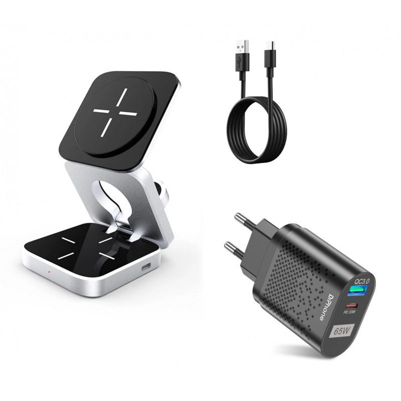 Dr. Phone-DrPhone TriCharge Pro - 3 In 1 Opvouwbare Magnetische Draadloze Oplader Standaard - 65W Lader - Voor iPhone / Airpods en iWatch€ 64,95€ 53,68Dockingstation