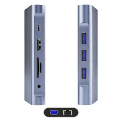 Dr. Phone-LUXWALLET MultiHub – 10 In 1 Hub – 3 USB3.0 Poorten – PD Charging – Gigabit Ethernet Poort – VGA Poort – SD Kaartlezer - Zilver€ 49,95€ 41,28Hub