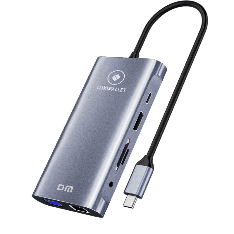 Dr. Phone-LUXWALLET MultiHub – 10 In 1 Hub – 3 USB3.0 Poorten – PD Charging – Gigabit Ethernet Poort – VGA Poort – SD Kaartlezer - Zilver€ 49,95€ 41,28Hub