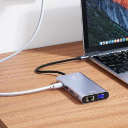 Dr. Phone-LUXWALLET MultiHub – 10 In 1 Hub – 3 USB3.0 Poorten – PD Charging – Gigabit Ethernet Poort – VGA Poort – SD Kaartlezer - Zilver€ 49,95€ 41,28Hub