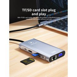 Dr. Phone-LUXWALLET MultiHub – 10 In 1 Hub – 3 USB3.0 Poorten – PD Charging – Gigabit Ethernet Poort – VGA Poort – SD Kaartlezer - Zilver€ 49,95€ 41,28Hub