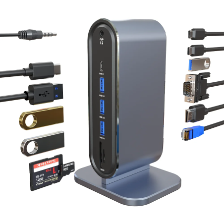 Dr. Phone-DrPhone XtremeHub – 12 In 1 USB-C Hub – 4x USB 3.0 – HDMI – VGA – Kaartlezer – Ethernet Gigabit – 3.5MM Audio – Zilver€ 74,95€ 61,94Hub