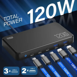 Dr. Phone-DrPhone PowerMax UltraCharge 120W – 120W Oplaadstation – 2x USB 3.0 Poorten - 3x USB Type-C – Multi Poort Oplader - Zwart€ 64,95€ 53,68DrPhoneMultipoort (Power) Opladers