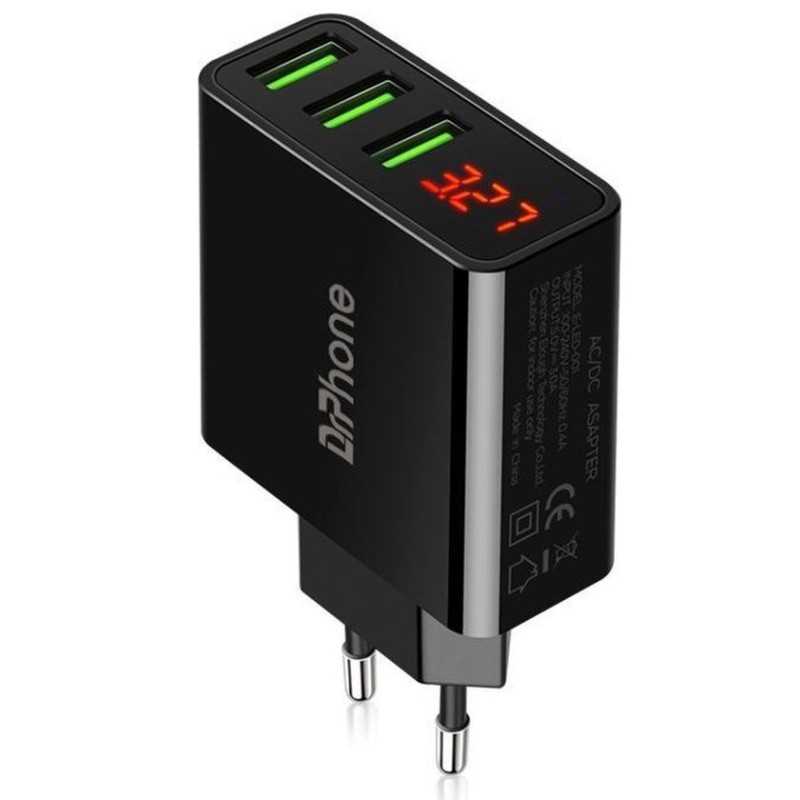 Dr. Phone-DrPhone Thuislader 3 poorten USB-oplader 2.4A Smart Fast Charge Lader met LED-display real-time status - Zwart€ 16,95€ 14,01DrPhoneKabel & Lader7091139902726