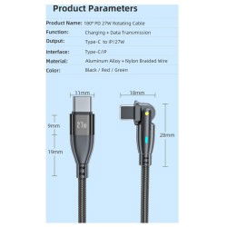Dr. Phone-DrPhone ProCharge3 C2L - 27W USB-C Naar Lightning Kabel - Lader en Datatransmissie - 180° Rotatie - LED Indicator – 2M - Zwart€ 13,95€ 11,53DrPhoneKabels