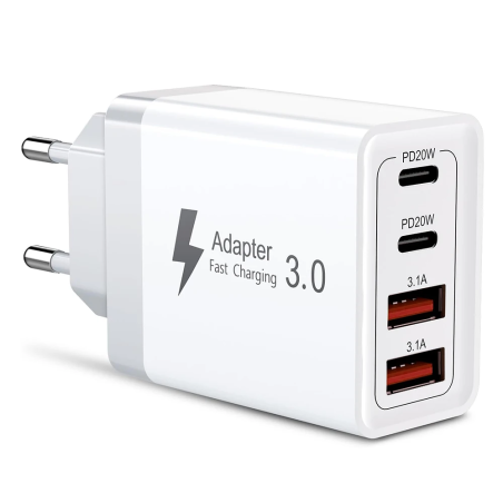 DrPhone HALO9 - 55W 4 USB Poorten - Snel Lader – 2x USB-C PD 3.0 20W – 2x USB 3.1A Thuislader- Oplader 9V 2.2A – Wit