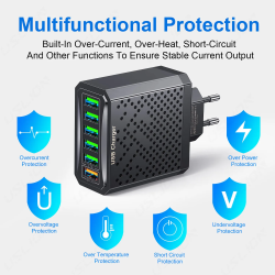 Dr. Phone-DrPhone MultiCharge - 6 in 1 Oplaadadapter - 5 USB 3.1A-poorten en 1 USB QC 3.0 snellaadpoort – Ingbouwde Bescherming - Zwart€ 18,95€ 15,66Oplader