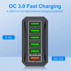 Dr. Phone-DrPhone MultiCharge - 6 in 1 Oplaadadapter - 5 USB 3.1A-poorten en 1 USB QC 3.0 snellaadpoort – Ingbouwde Bescherming - Zwart€ 18,95€ 15,66Oplader
