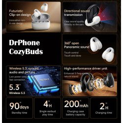 Dr. Phone-DrPhone CozyBuds Clip-On Draadloze Oortjes - Bluetooth 5.3, Hifi Geluid, Comfortabele Hoofdtelefoon voor Audio & Bellen€ 39,95€ 33,02Bluetooth Oordoppen