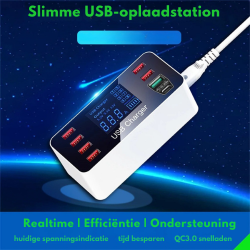 DrPhone WL2 Multi USB 8-poorts Smart Hub - 40W Wandlader - Oplaadstation met Qualcom 3.0 & Type C PD 20W Poort met LED-display
