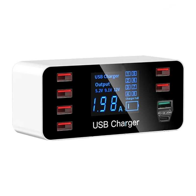 DrPhone WL2 Multi USB 8-poorts Smart Hub - 40W Wandlader - Oplaadstation met Qualcom 3.0 & Type C PD 20W Poort met LED-display