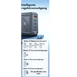 DrPhone HyperCharge V2 – 120W GaN Multipoort Oplader - 3x USB-C + USB Oplader - PD 3.0 & QC 3.0- Ultrasnel Opladen