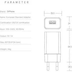 Dr. Phone-DrPhone LS5 - Gecertificeerde Universele USB Lader - 5W Lader - wandlader - 5V/1A - Thuislader - Adapter - Wit€ 9,95€ 8,22Thuislader/ Wandlader 