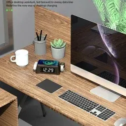 DrPhone PowerCharge Alert – 3 In 1 Draadloze Oplader - Oplaaddock - Smart Multifunctionele LED Digitale Wekker