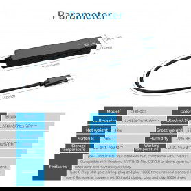 DrPhone DM03 Type-C Adapter Hub met 4x USB 3.0 High Speed Poorten - Plug & Play