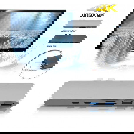 DrPhone 7 in 1 USB C Hub Dual Type C Dock -5K Output - 40 Gbps- Thunderbolt 3 - 2x USB 3.0 poorten- 4K 30 Hz & PD
