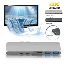 DrPhone 7 in 1 USB C Hub Dual Type C Dock -5K Output - 40 Gbps- Thunderbolt 3 - 2x USB 3.0 poorten- 4K 30 Hz & PD