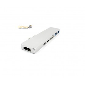 DrPhone 7 in 1 USB C Hub Dual Type C Dock -5K Output - 40 Gbps- Thunderbolt 3 - 2x USB 3.0 poorten- 4K 30 Hz & PD