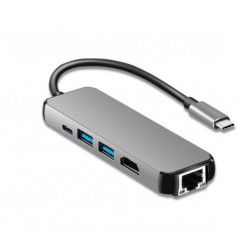DrPhone ND1 - 5 in 1 Multiport Type-C Hub - Hdmi 4K - 1x Gigabit(1000M) Ethernet - 2 x USB 3.0 - USB C /Thunderbolt