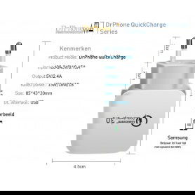 Dr. Phone-DrPhone 18W Snellader Adapter/Stekker - Thuislader + DrPhone iCON Premium TYPE-C Magnetisch USB-C Oplaadkabel - S9 / S10 Note 9€ 17,95€ 14,83DrPhoneHome8720118998663