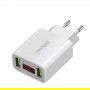 DrPhone - Thuislader 2 poorten USB-oplader 2.2A Smart Fast Charge Lader met LED-display - Wit
