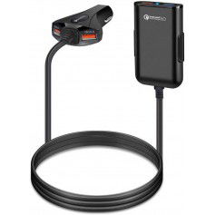 DrPhone PCC3 Multi Autolader Snellader + Oplader QC 3.0 - 12A / 60W voor / achterbank - 4 USB-poorten – Zwart