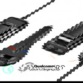 DrPhone PCC3 Multi Autolader Snellader + Oplader QC 3.0 - 12A / 60W voor / achterbank - 4 USB-poorten – Zwart