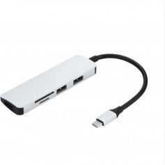 DrPhone USB C Type-C Hub - Type C Hub met 3x USB 3.0-poorten & MicroSD / TF & SD-kaartlezer (zilver, zwart)