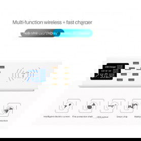 DrPhone SmartC3 - USB-laadstation met 8 USB Poorten 2.4A - Digitale LED-display - Draadloos Laden - Oplader - HUB