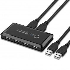 DrPhone KVM Switch - USB 2.0 Switch Box Schakelaar - 2 in 4 out Verdeler - 2 Computers die 4 USB-apparaten delen