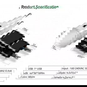 DrPhone White Series - Gecertificeerde 5V 2A Smartphone / Tablet Lader - 10W Lader Oplader - Wit