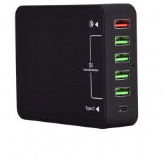 DrPhone WL3 6-poorten Wandoplader -60W USB-laadstation Hub met Qualcom 3.0 & Type C Input – SmartIC Technologie- Zwart