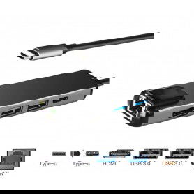 DrPhone ND1 - 5 in 1 Multiport Type-C Hub - Hdmi 4K - 1x Gigabit(1000M) Ethernet - 2 x USB 3.0 - USB C /Thunderbolt
