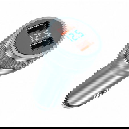 DrPhone Invisible3 USB QC3.0 3A/9V Autolader - Snel Opladen -12-24V- 36W met Digitale Display Spanningsdetectie - Zilver