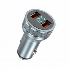 DrPhone Invisible3 USB QC3.0 3A/9V Autolader - Snel Opladen -12-24V- 36W met Digitale Display Spanningsdetectie - Zilver