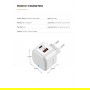 DrPhone PDQ 2 Poorten Qualcom 3.0 & PD 20W Snel Lader – Wandlader 5V/3A - 9V / 2.2A USB-C Oplader- Universeel – Wit