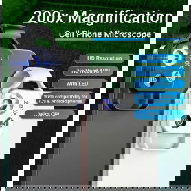 DrPhone APL2 - HD Smartphone Microscoop - 200X met CPL & LED-licht - Digitale microscoop camera - Universele clip lens - Zwart