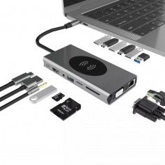 Dr. Phone-DrPhone MD7 15-in-1 USB C Hub met Draadloze Qi Lader- HDMI/VGA/SD/MicroSD/Ethernet/USB 2.0/USB 3.0/PD & Audio Jack€ 79,95€ 66,07DrPhoneHub / Adapter8720118099025
