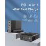 DrPhone WL7 - 4-poorten Multipoort Oplader - 48W - USB-laadstation + Standhouder – Qualcom 3.0 & USB-C –Lader – Zwart
