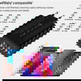 DrPhone HALOXIII – 48W 4 USB Poorten Snel Lader + USB-C PD 18W - QC 3.0 & 3.1A Thuislader- Oplader - Universeel – Zwart