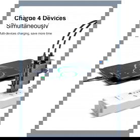 DrPhone – HALO2 Snel Lader Thuislader- 4 Poorten 48W Lader - USB 3.1A + QC 3.0 - Tablet / Smartphone Oplader – Wit