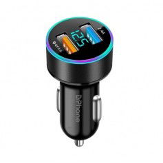DrPhone QC8 – Autolader- Qualcomm 3.0 USB Auto Oplader Met LED display (2.4A + USB QC 3.0) -12/24V – Zwart