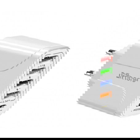 DrPhone HALOXIII – 48W 4 USB Poorten Snel Lader + USB-C PD 18W - QC 3.0 & 3.1A Thuislader- Oplader - Universeel – Wit